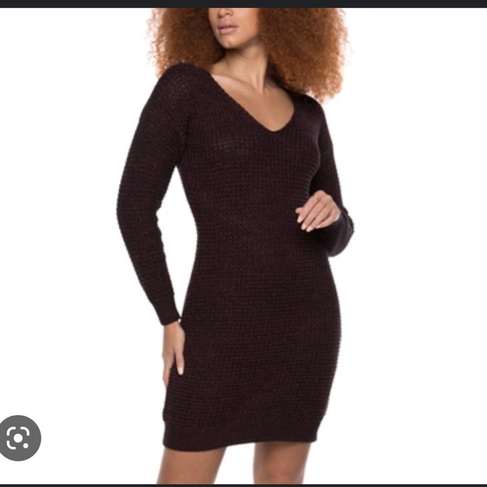 Black Tape V neck Long Sleeve Sweater Dress Large